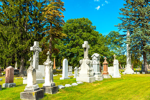 View of headstones at the cemetery